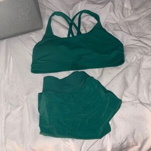 CRZ YOGA Emerald Green Crisscross Sports Bra & High-Waist Shorts Set